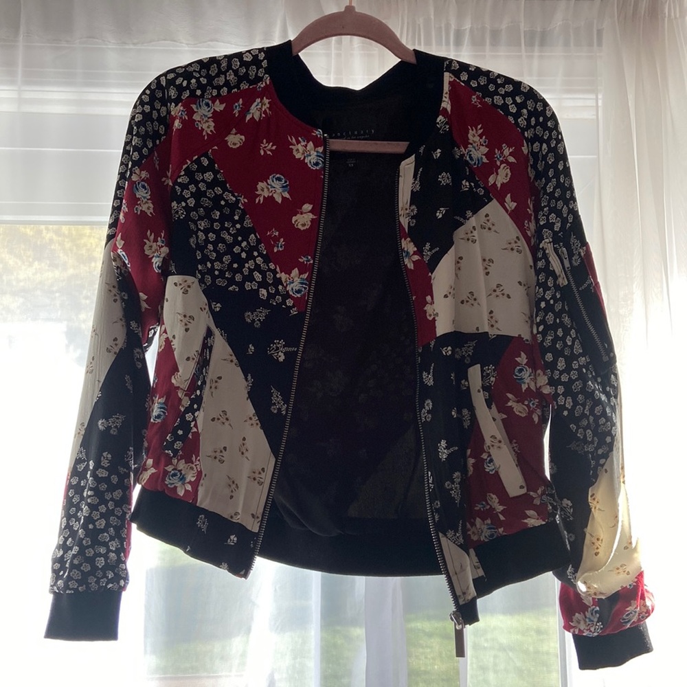 Floral patched bomber jacket